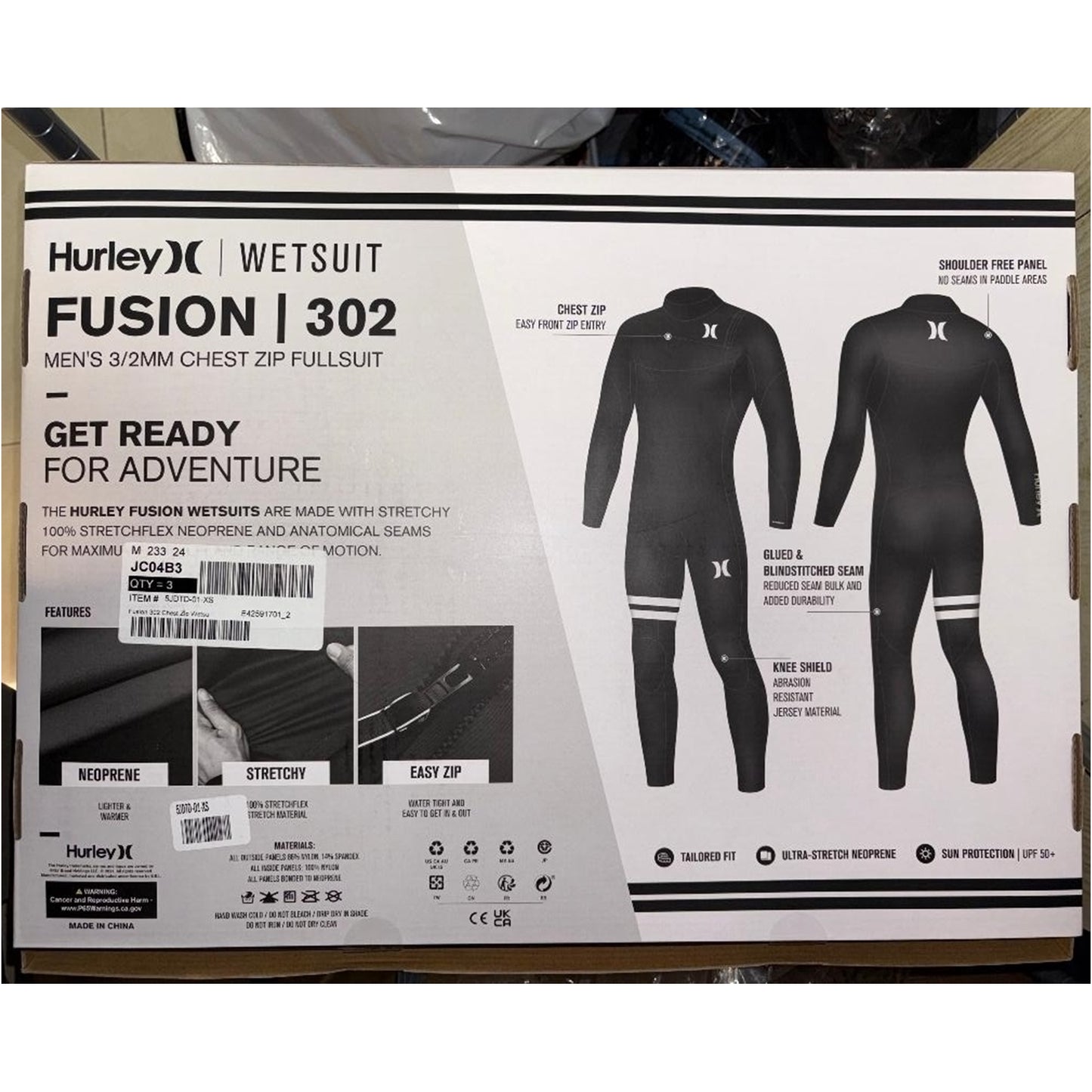 全新 3/2mm Men Hurley Fusion Chest Zip Fullsuit Wetsuit 滑浪 surfing